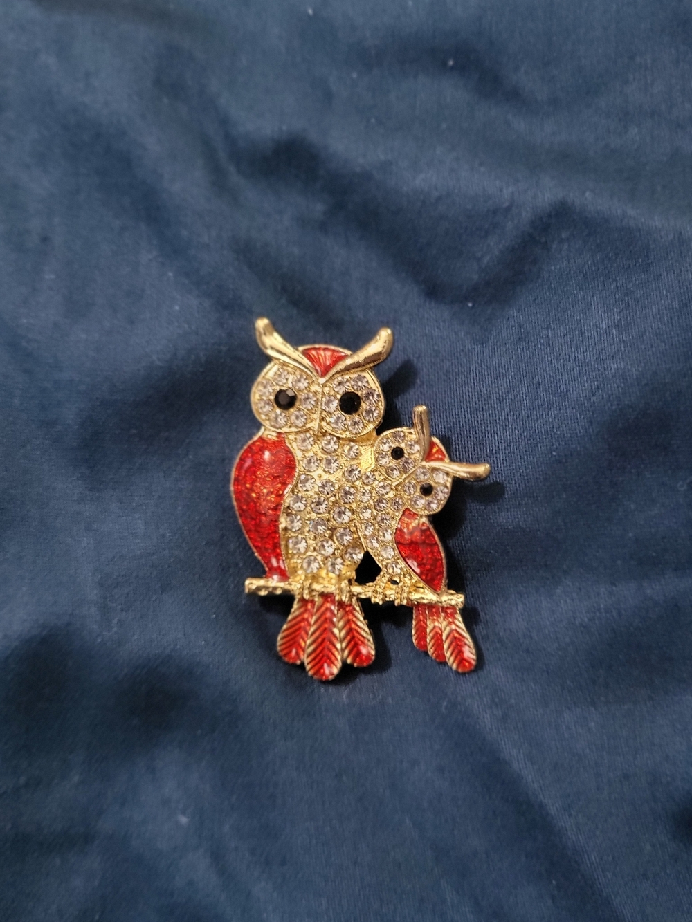 Gold-tone Red Crystal Owl Brooch